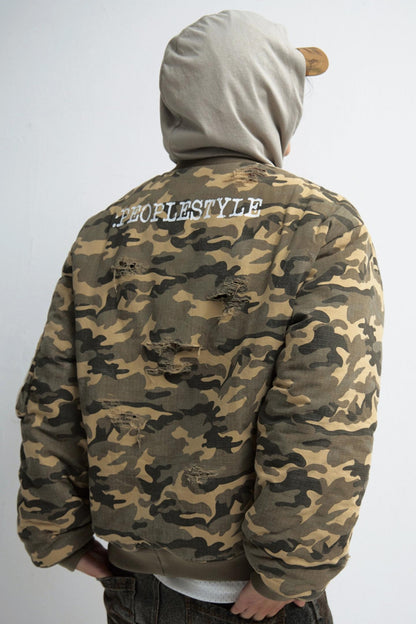 Punk Camouflage Ripped Flight Jacket