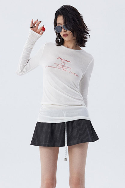 Schmales, bedrucktes Baselayer-Top mit Schleife