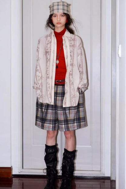 Vintage Pleated Loose Long Sleeve Shirt