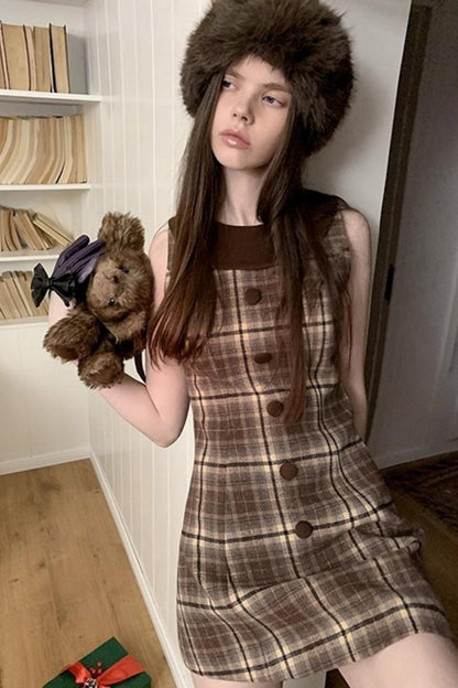 American Retro Plaid Woolen Dress