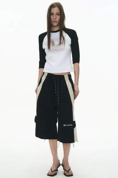 Washed Distressed Patchwork Shorts