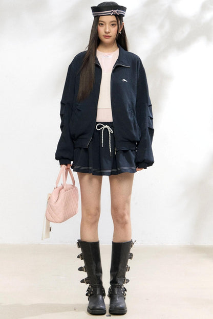 Shirred Zip Contrast Culottes Two-Piece Set-Up