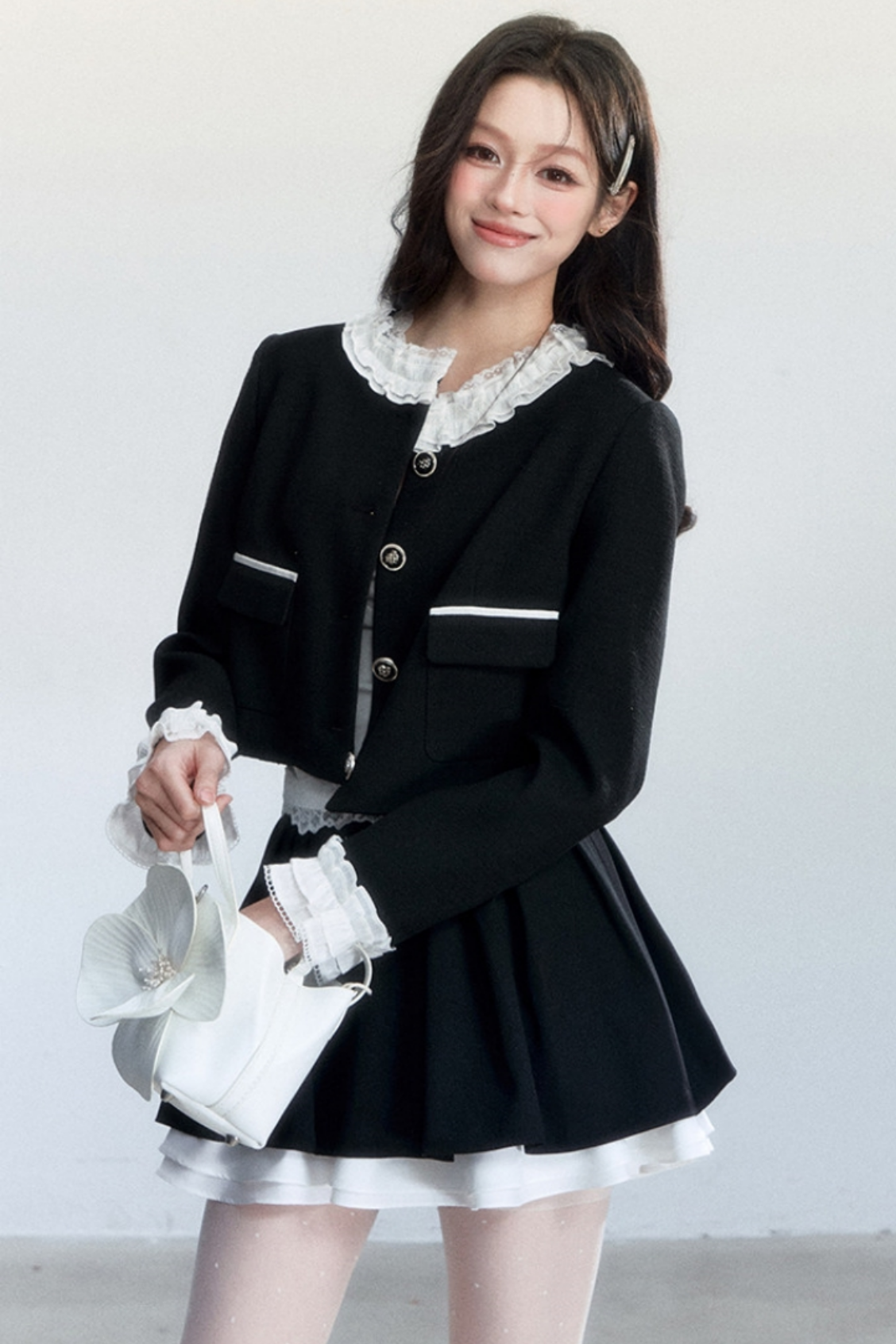 Ink-Colored Rose Lace Jacket Set-Up