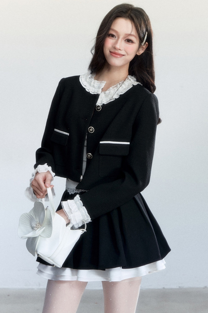 Ink-Colored Rose Lace Jacket Set-Up