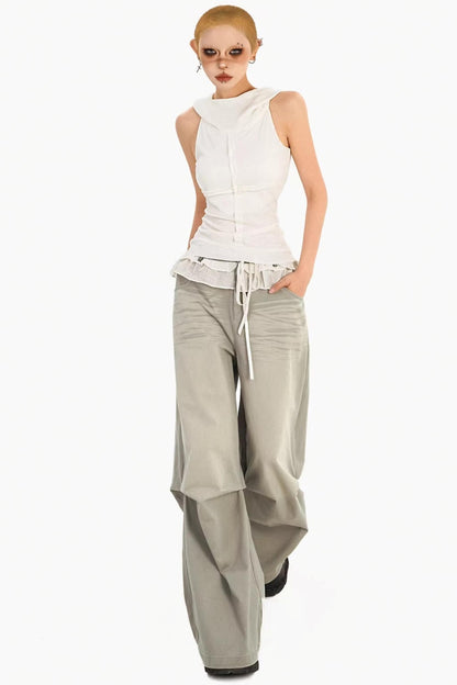 Lace Drawstring Wide-Leg Pants