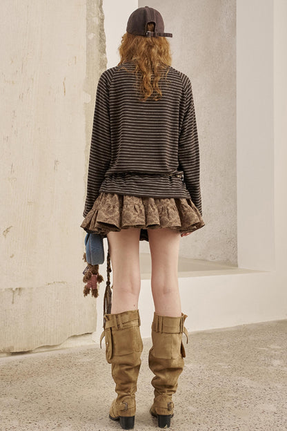 Bear Print Striped Long Sleeve T-Shirt