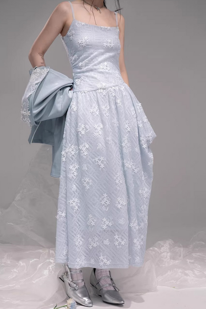 Embroidered Ice Lake Blue Dress