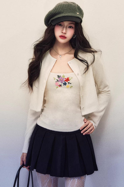 Embroidery Knit Cardigan Set-Up