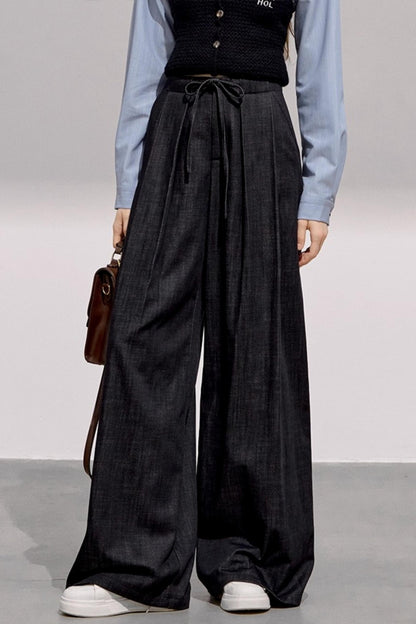 Cool Black Denim Wide-Leg Pants