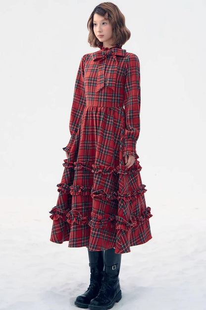 Retro Plaid Ruffle Dress