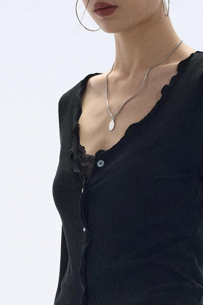 Lyocell Ruffled Long Sleeve Cardigan