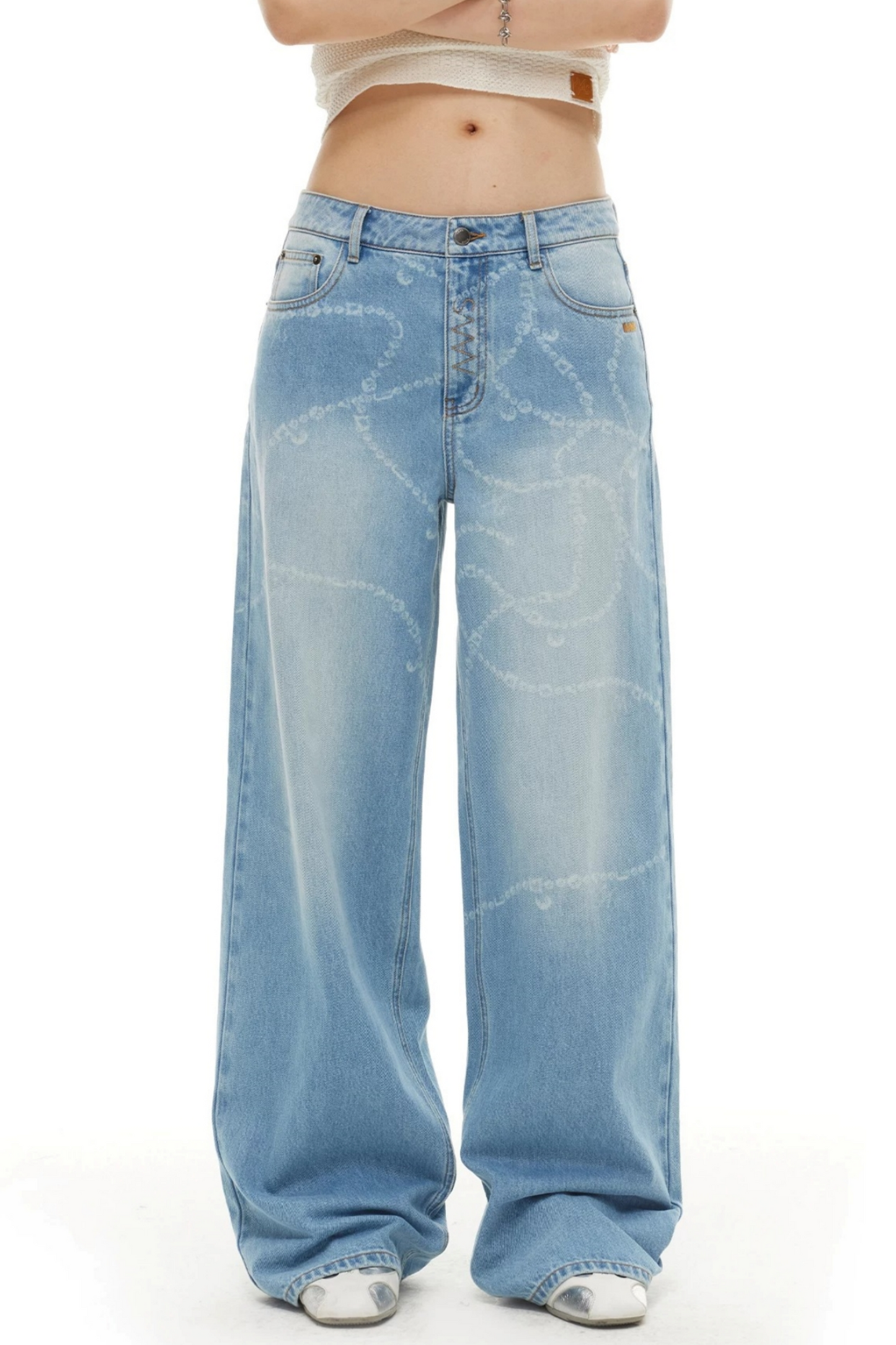 Wide-Leg Diamond Chain Jeans
