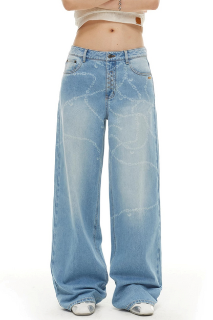 Wide-Leg Diamond Chain Jeans