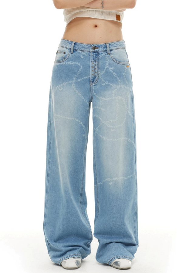 Wide-Leg Diamond Chain Jeans