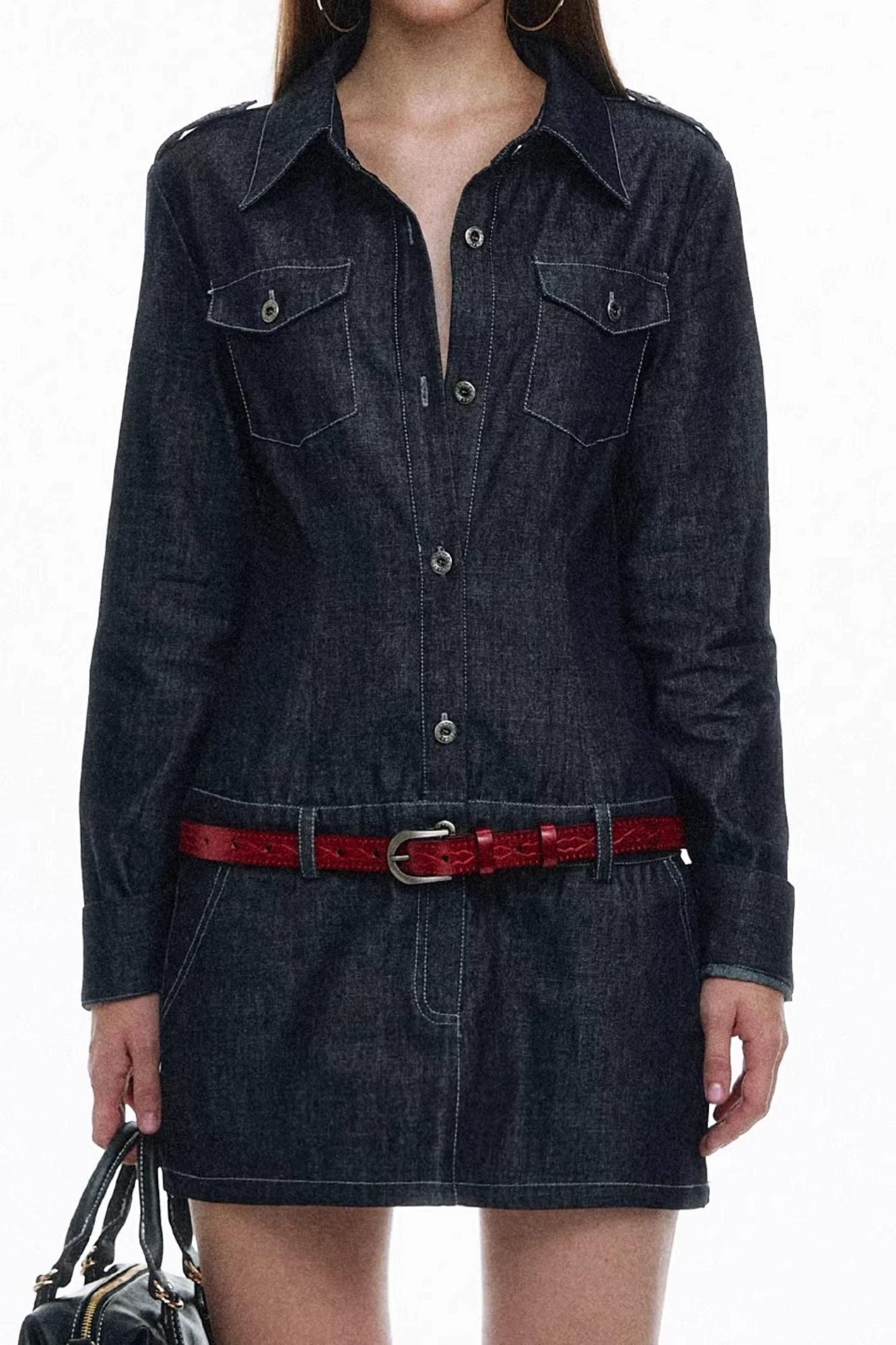Vintage Denim Shirt Dress With Belt Set-Up