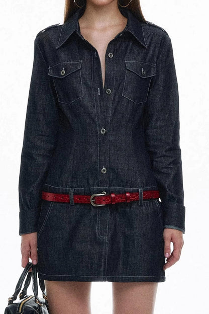 Vintage Denim Shirt Dress With Belt Set-Up
