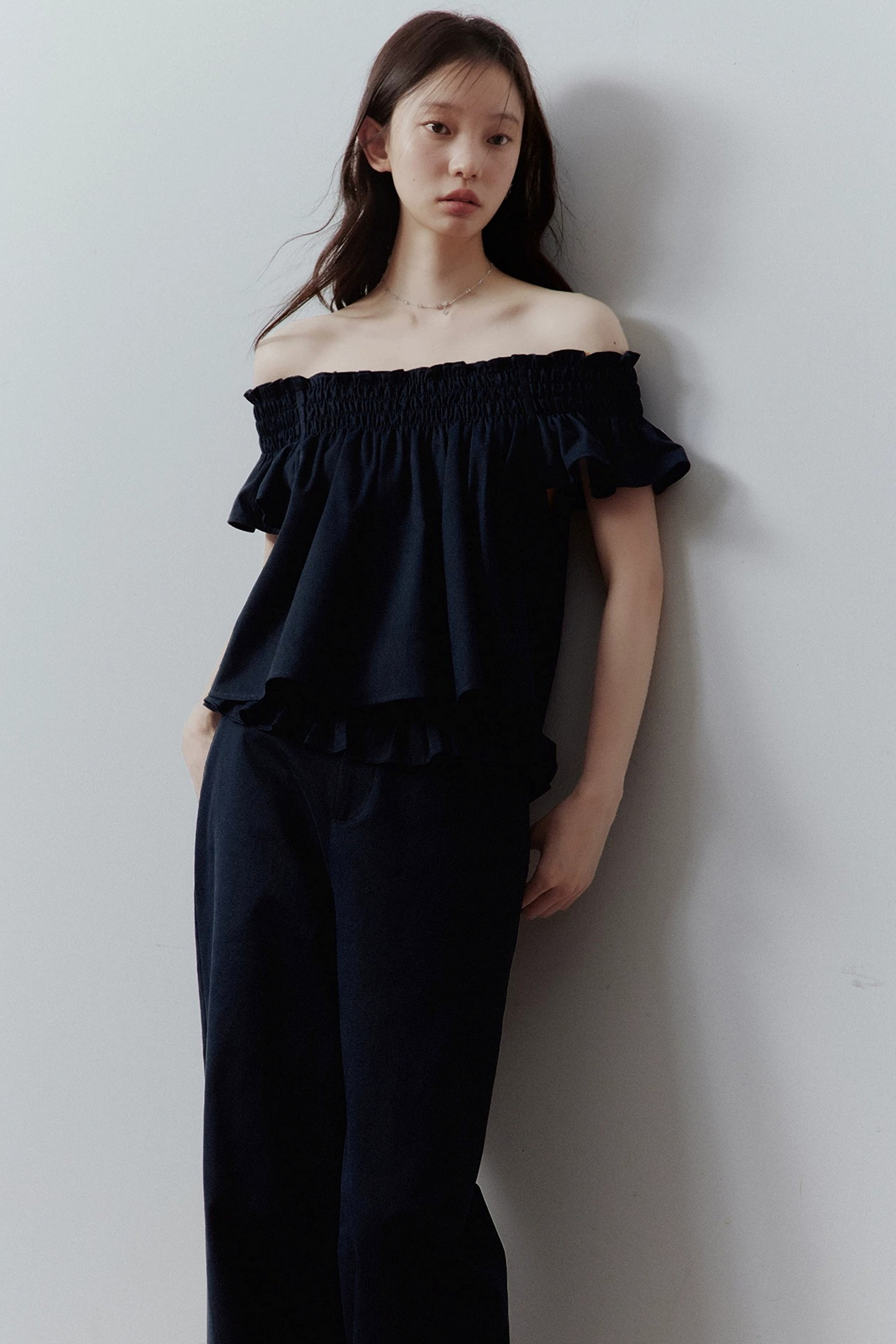 Plush Blue Puff Sleeve Blouse