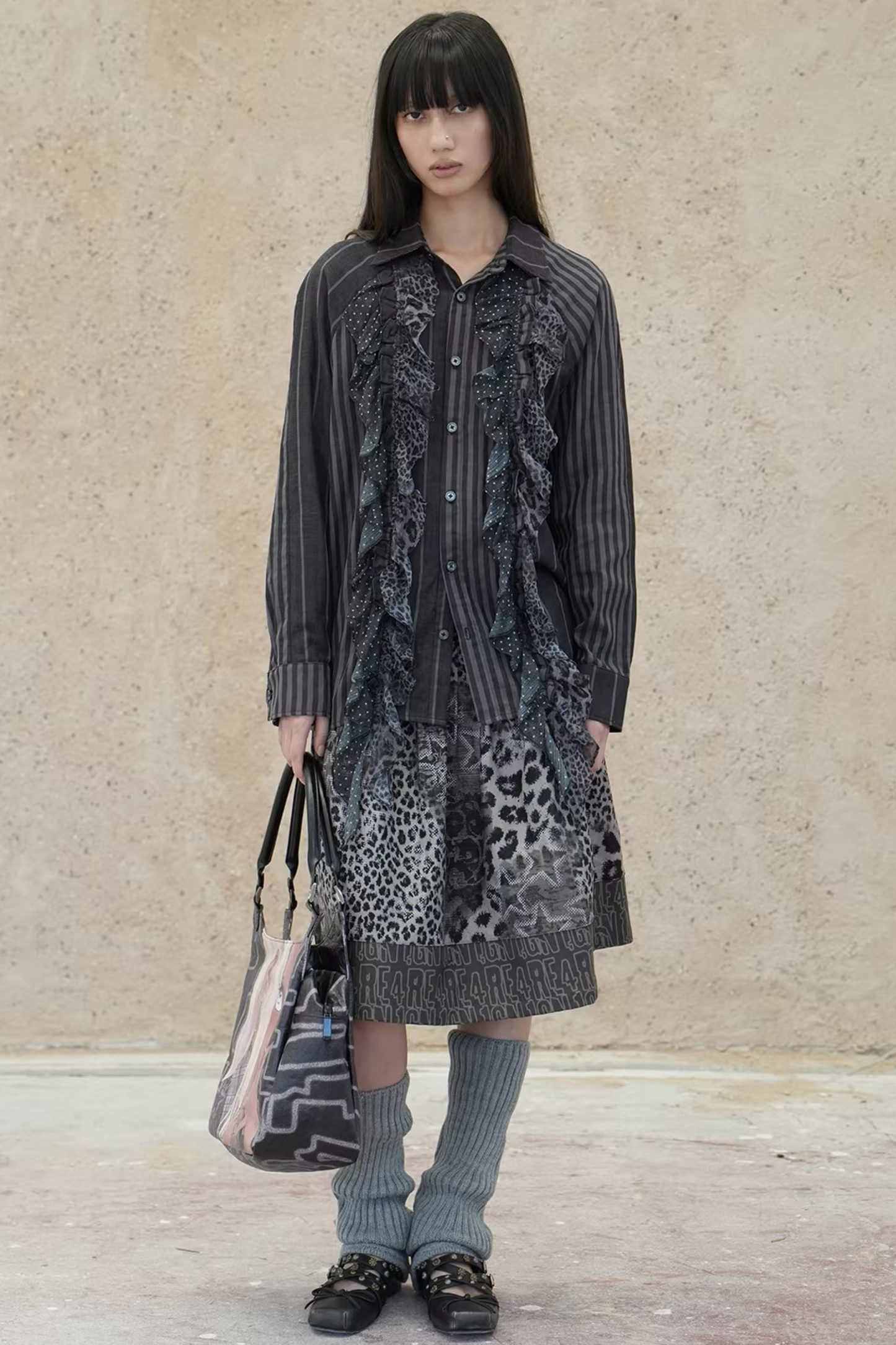 Leopard Graffiti Pleated Skirt