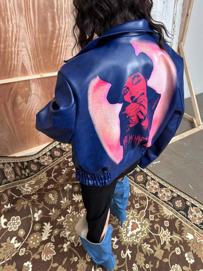 Marilyn Manson Back Print Rivet Embroidery Leather Jacket