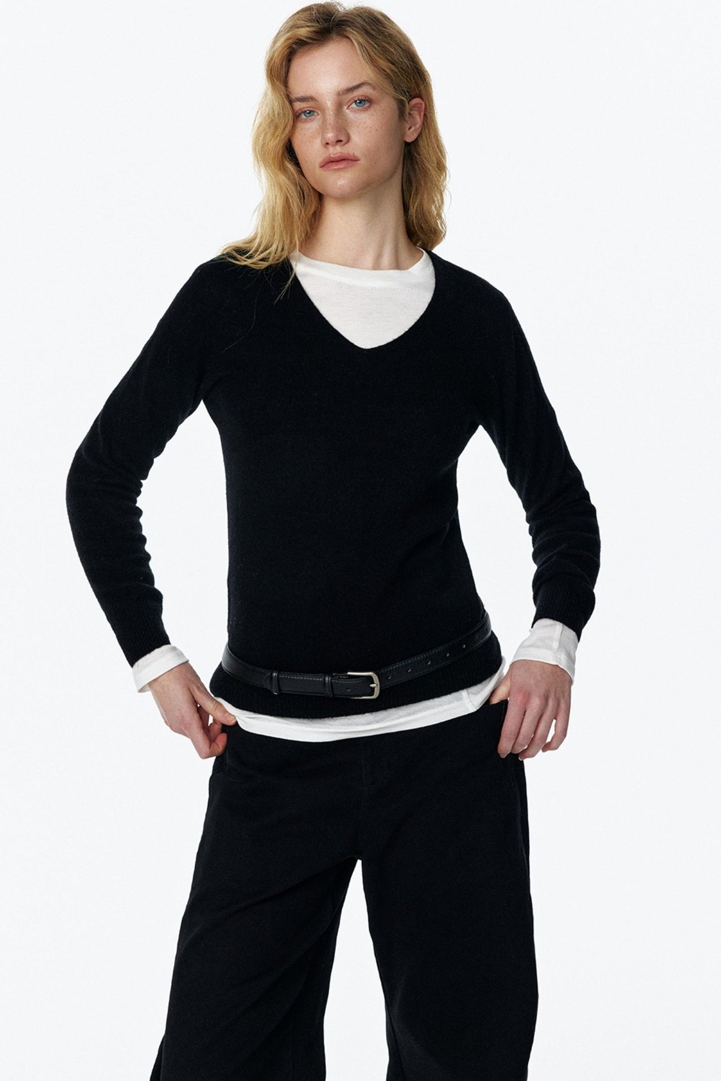 Elegant V-Neck Wool Knit Top