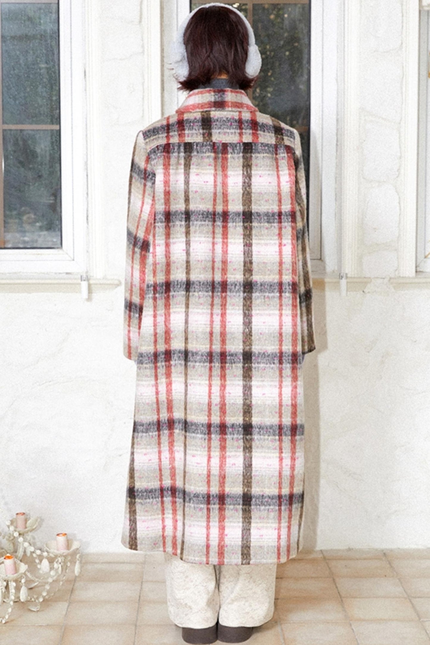 Elegant Bow Tartan Coat