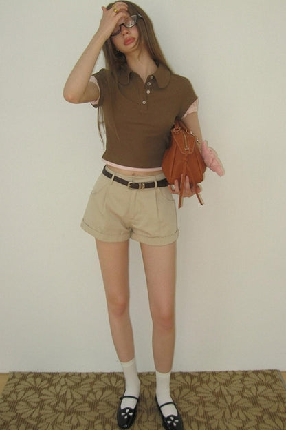 Contrast Fake Two-Piece Crew Neck T-shirt