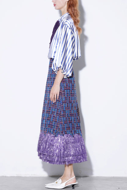 Vintage Purple Satin Lantern Sleeve Shirt