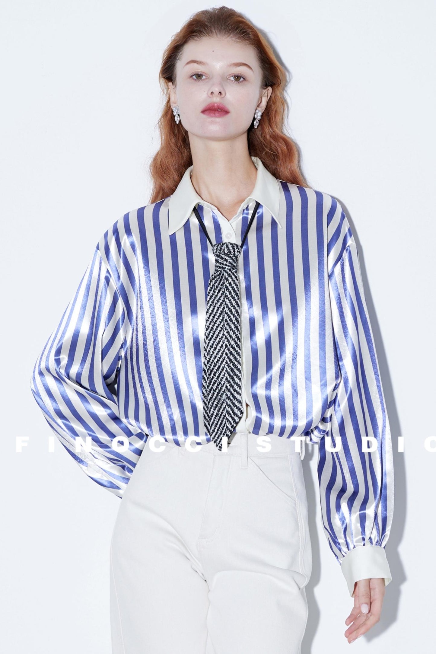 Blogger Satin Purple Stripe Shirt