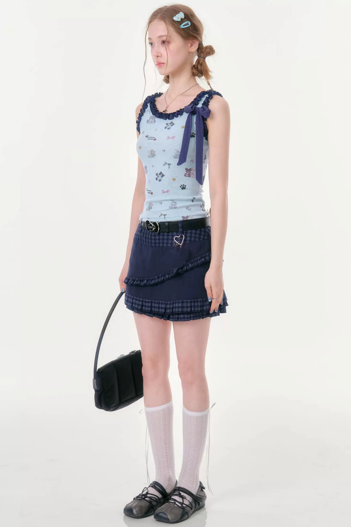Dark Blue Plaid Pleated Skirt