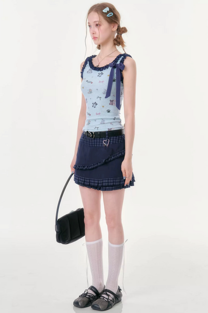Dark Blue Plaid Pleated Skirt