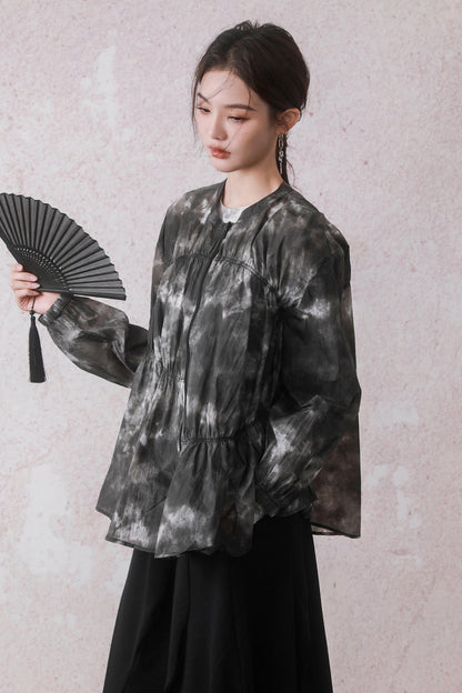 Ink Black Print Airy Outer