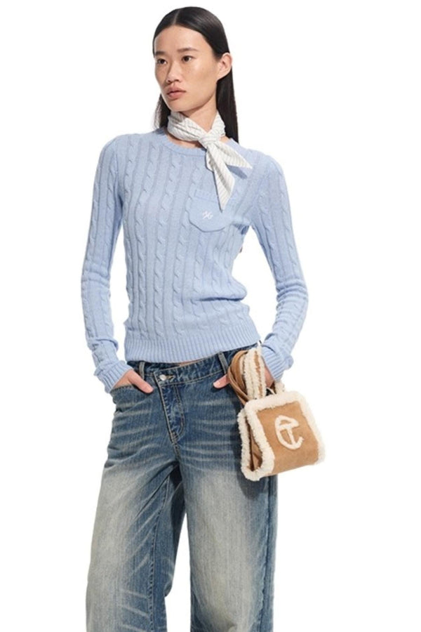 Cashmere Wool Cable Knit Top