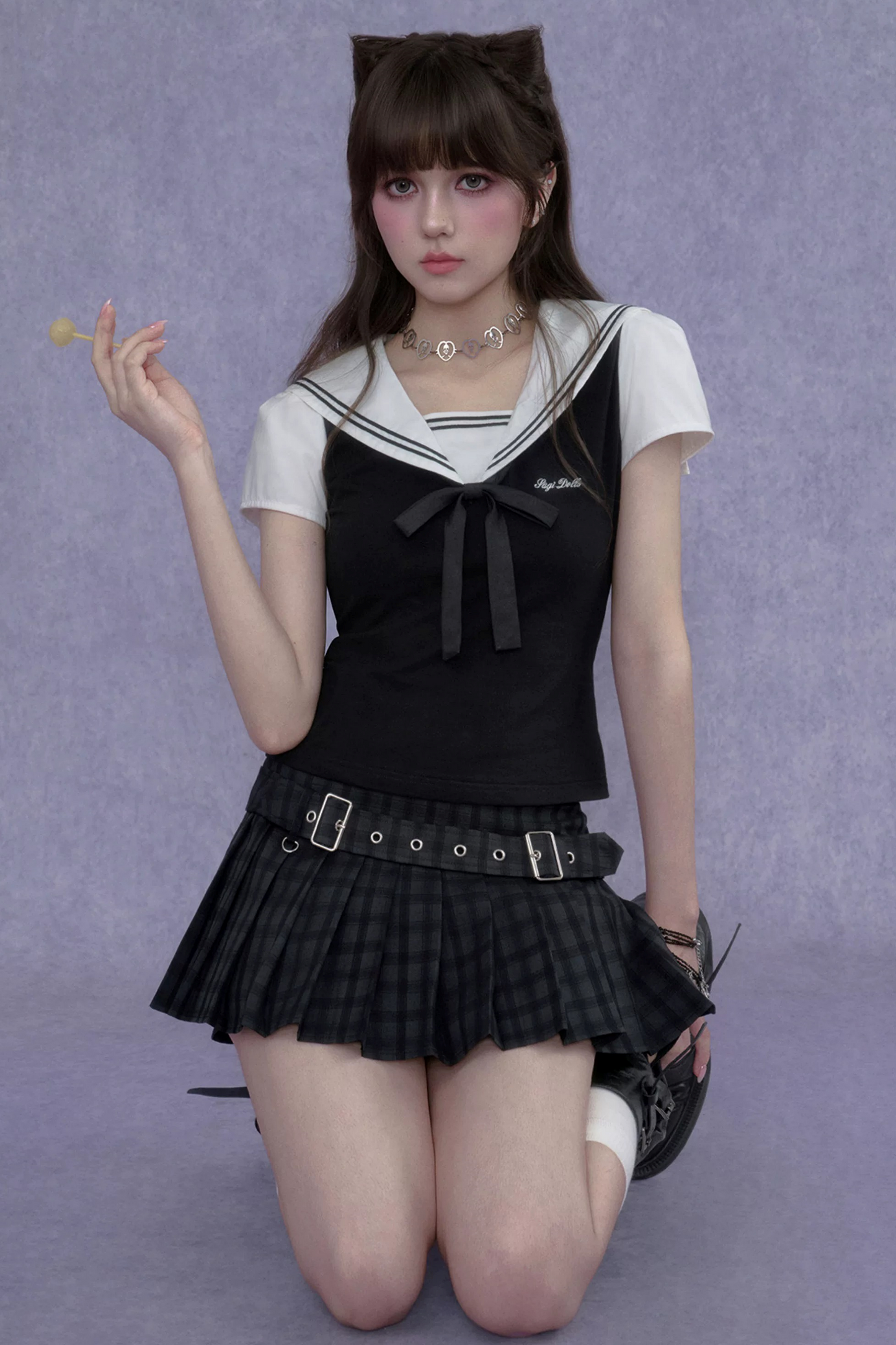 흑백 세일러 상의 셋업