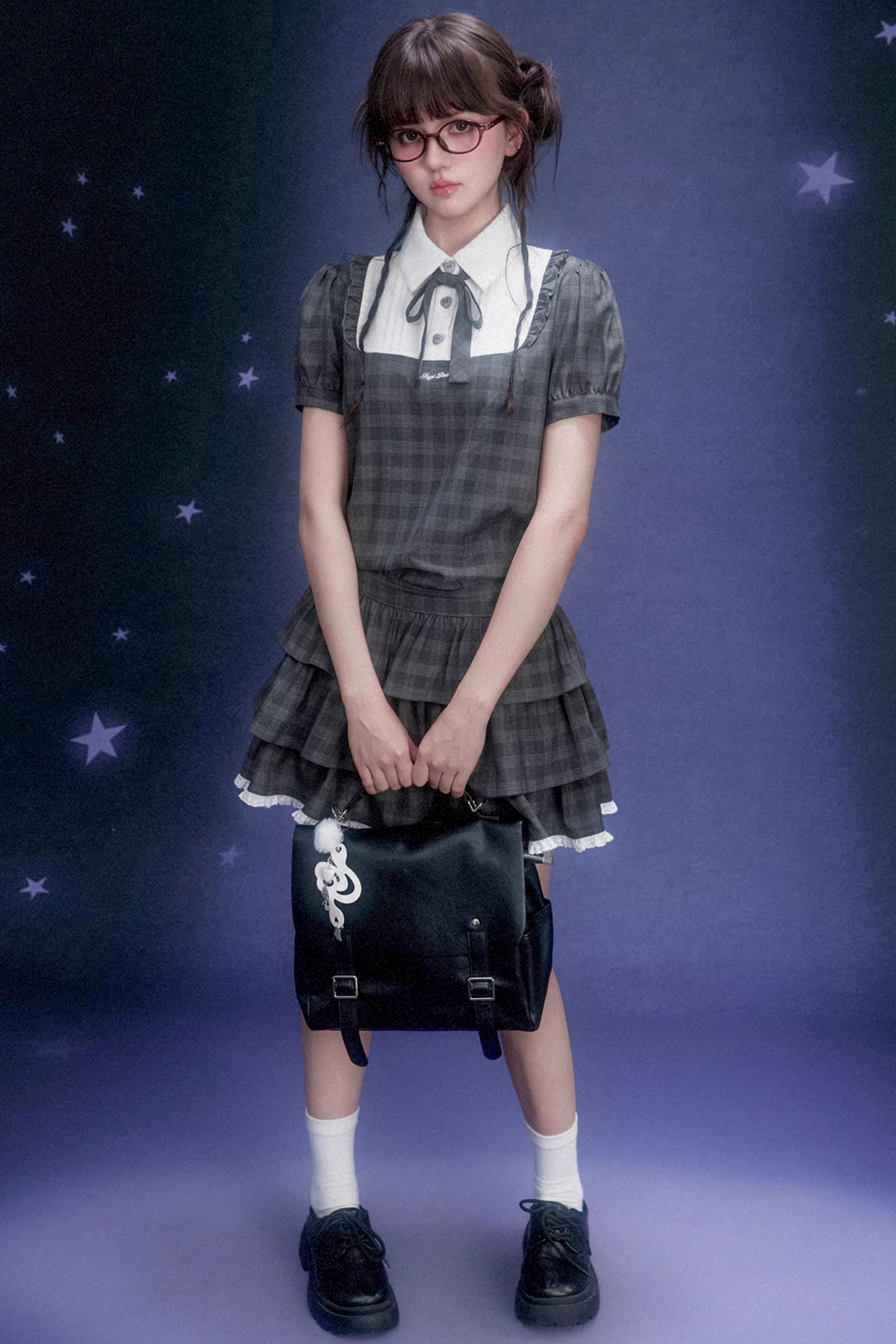 Gray Plaid College Dress Set-Up