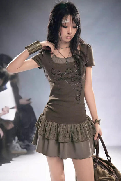 Dreamcore Spitzen-Patchwork-Kleid
