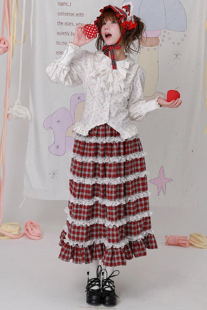 Retro Cute White Floral Top & Scarf Set