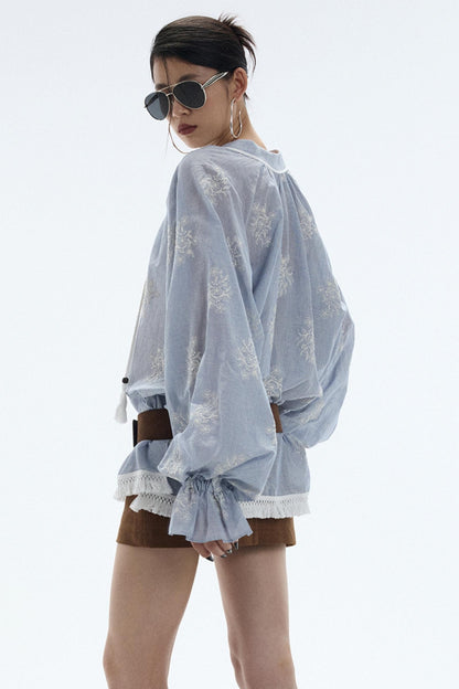 Tassel Stripe Embroidery Top