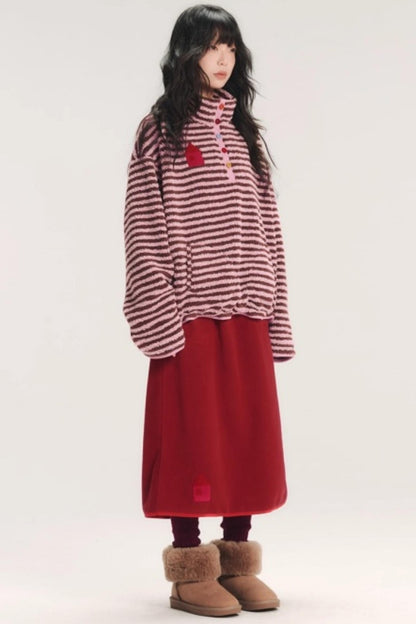 Embroidered Fleece Stiped Sweatshirt