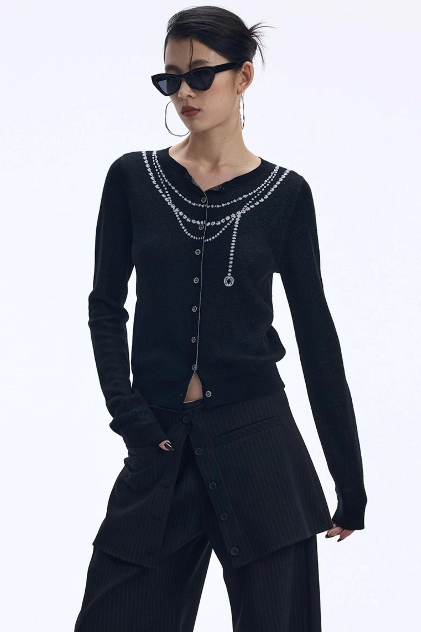 Contrasting Pearl Cardigan