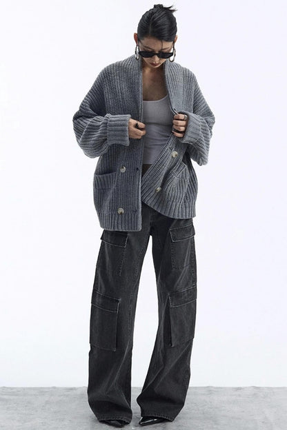 Lazy Style Large Pocket Knitted Cardigan