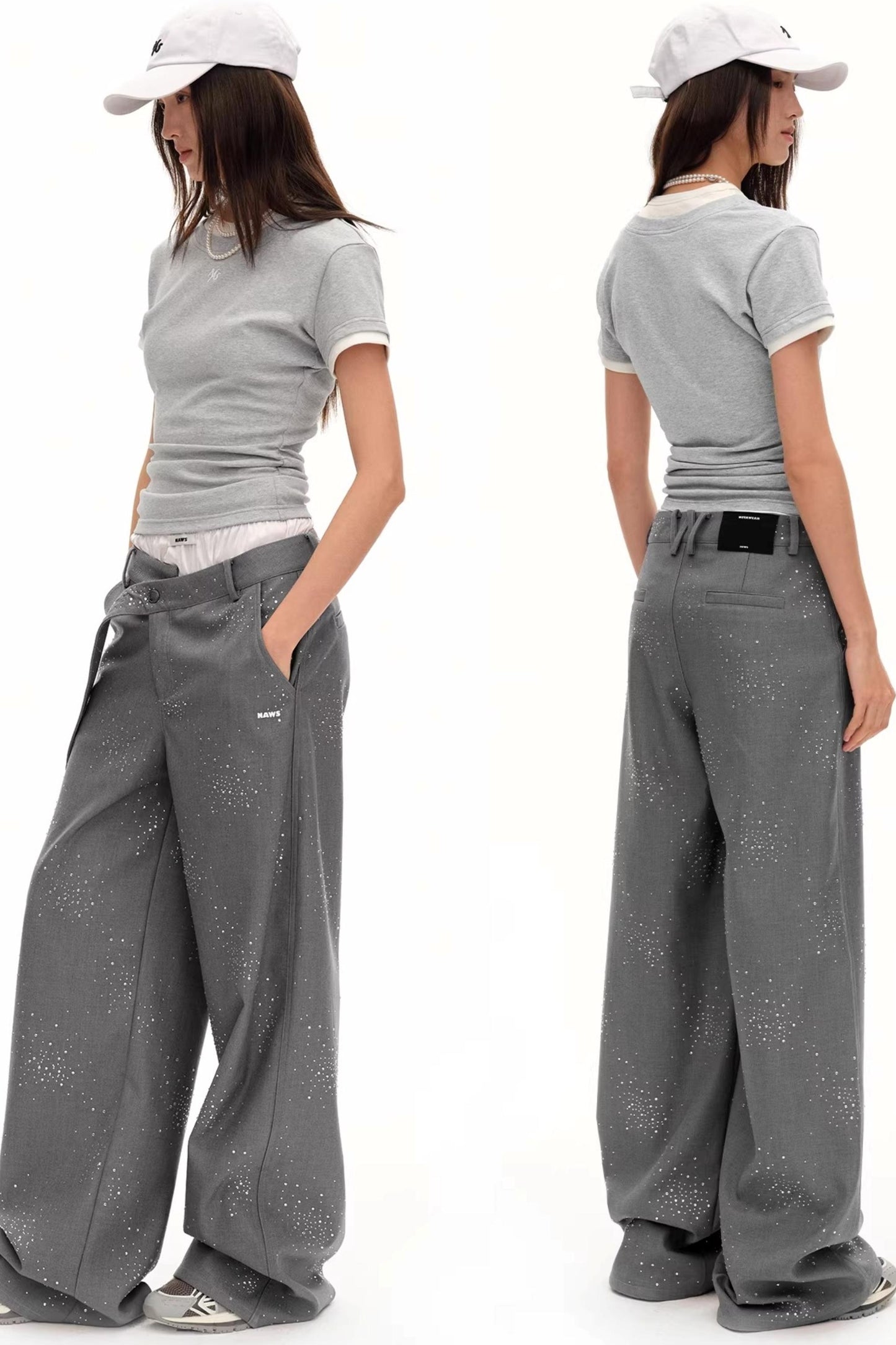 Starry Rhinestone Wide-Leg Pants