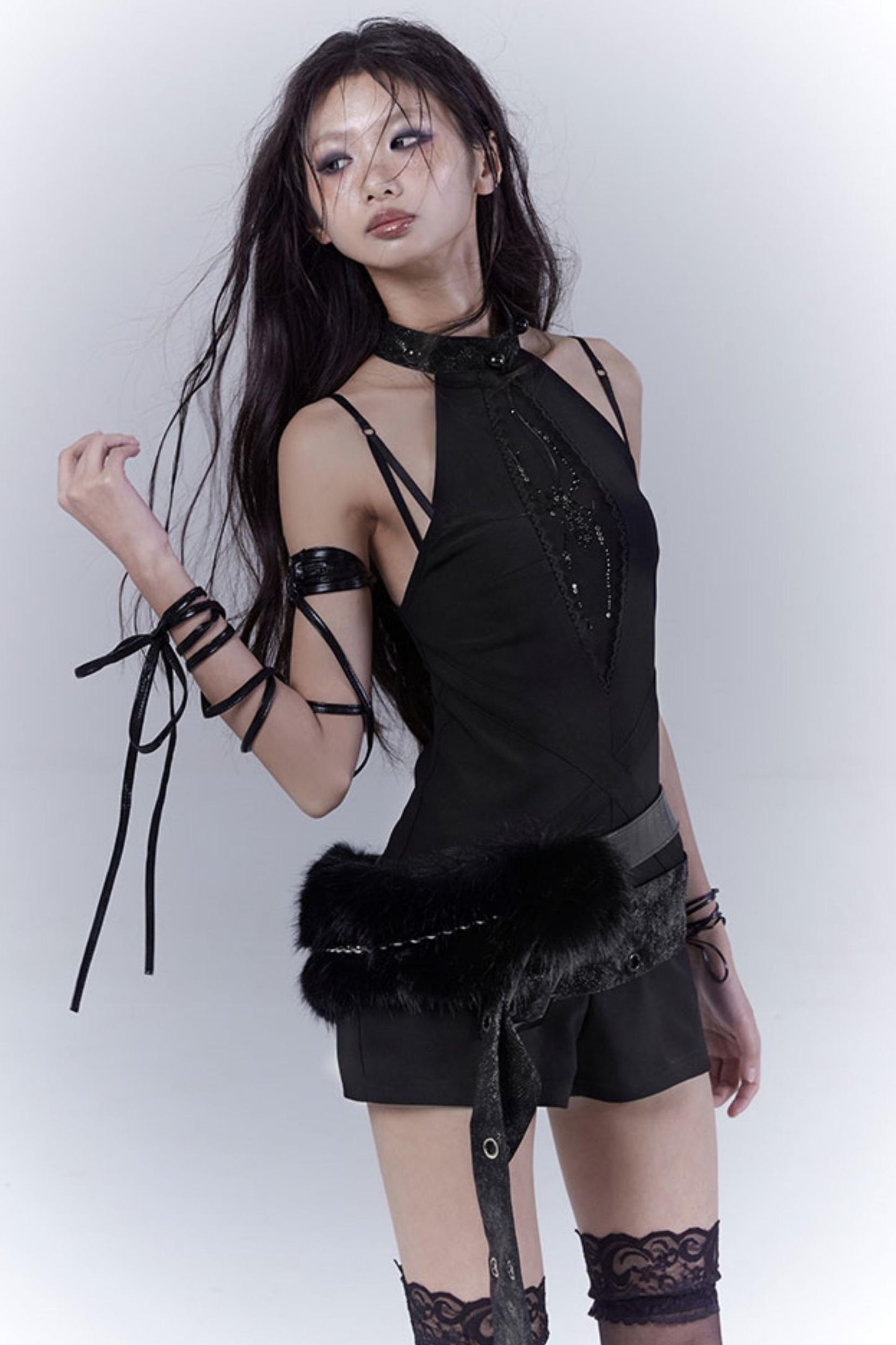 Black Pearl Bodiless Rhinestone Jumpsuit Set-Up