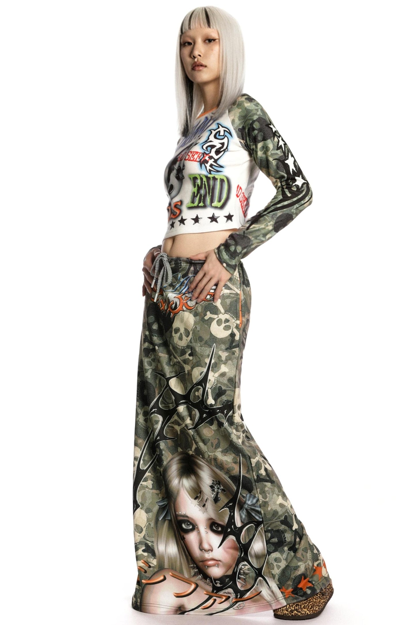 Camouflage Print Sweatshirt Skirt