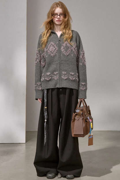 Diamond Pattern Knitted Cardigan Jacket