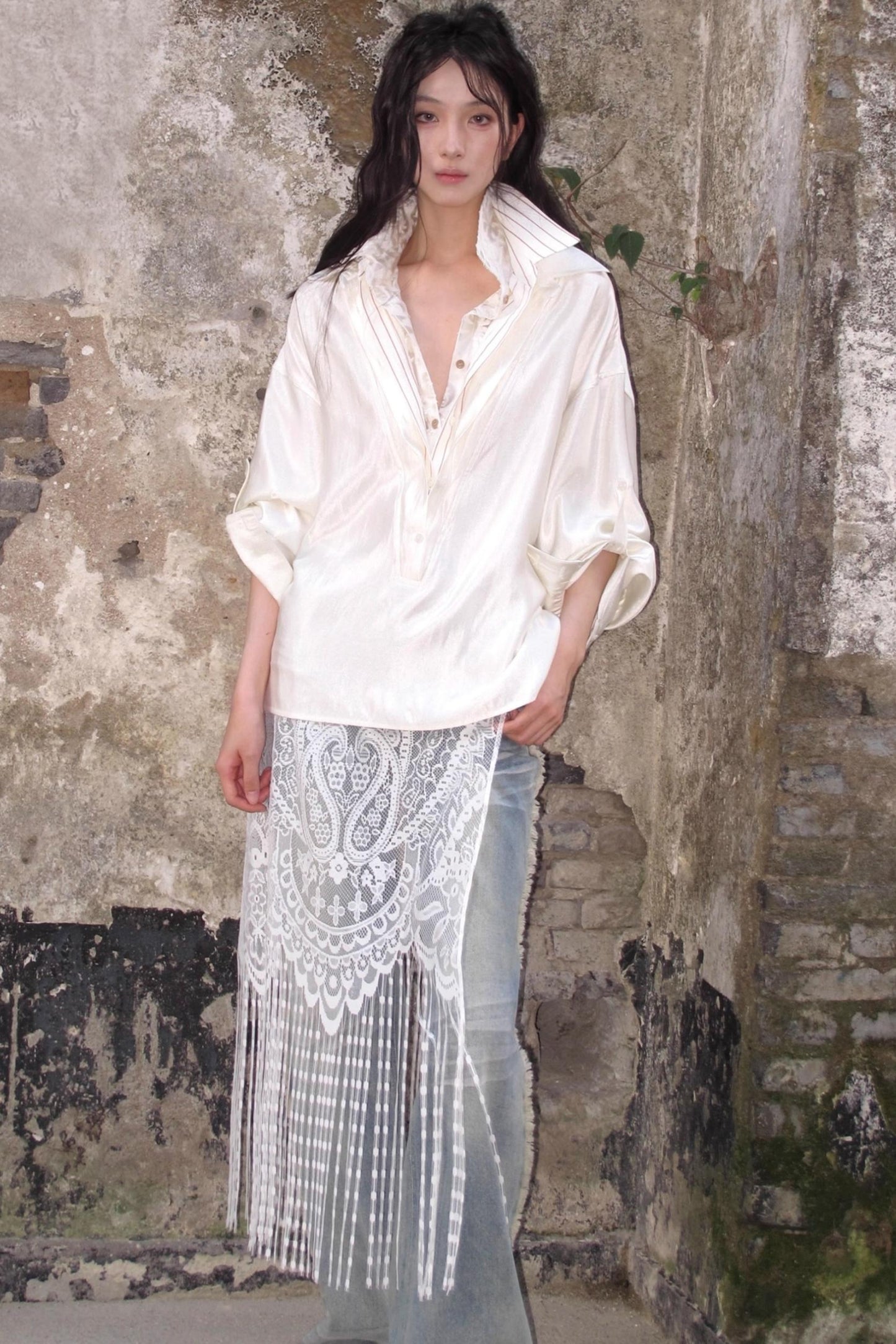 Cashew Flower Lace Fringed Curtain Cover