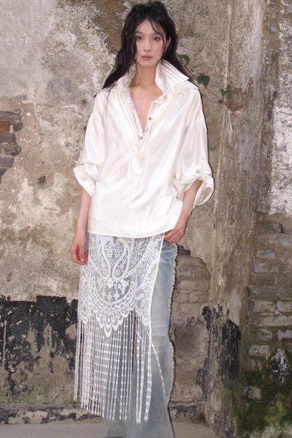 Cashew Flower Lace Fringed Curtain Cover