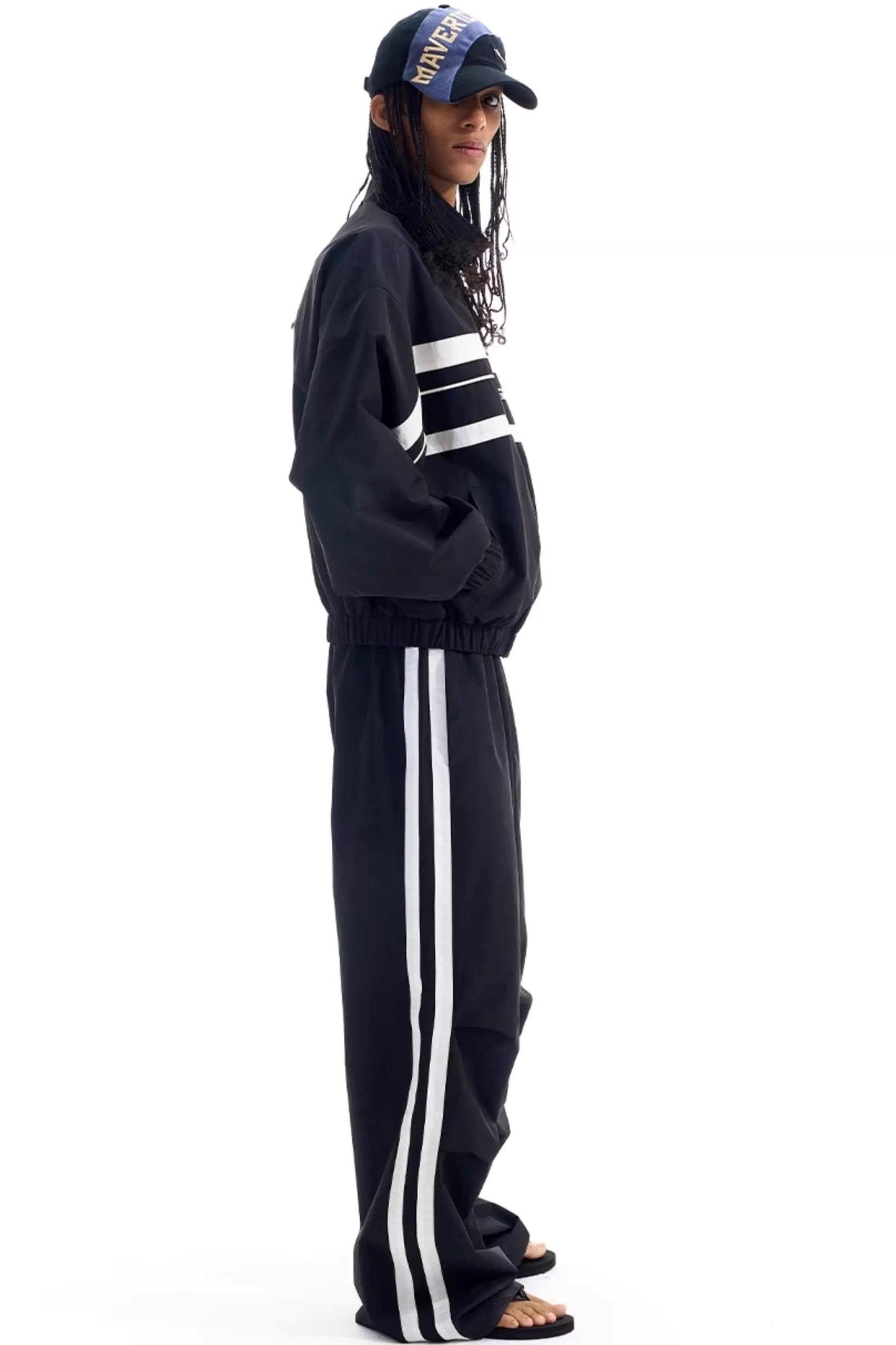 Color-Blocked Distressed Pleated Pants