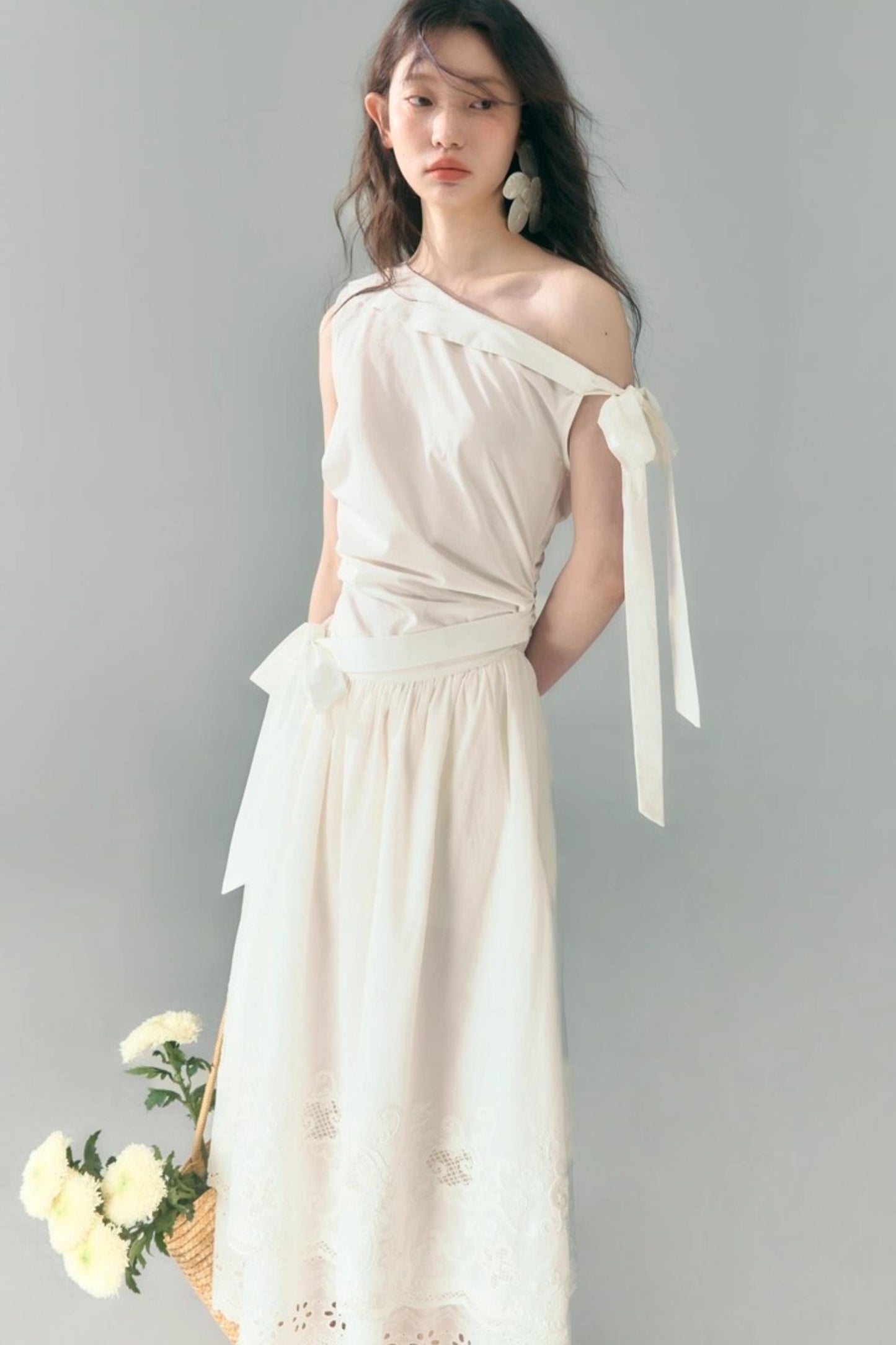 Sunshine Island Tencel Lace-Up Cinched Waist Dress