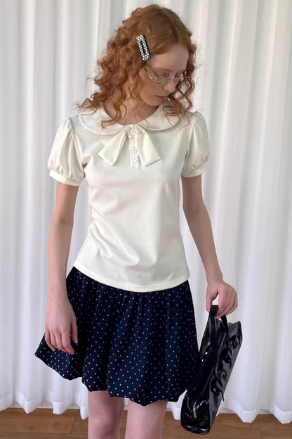 Doll Collar Puff Knit Top