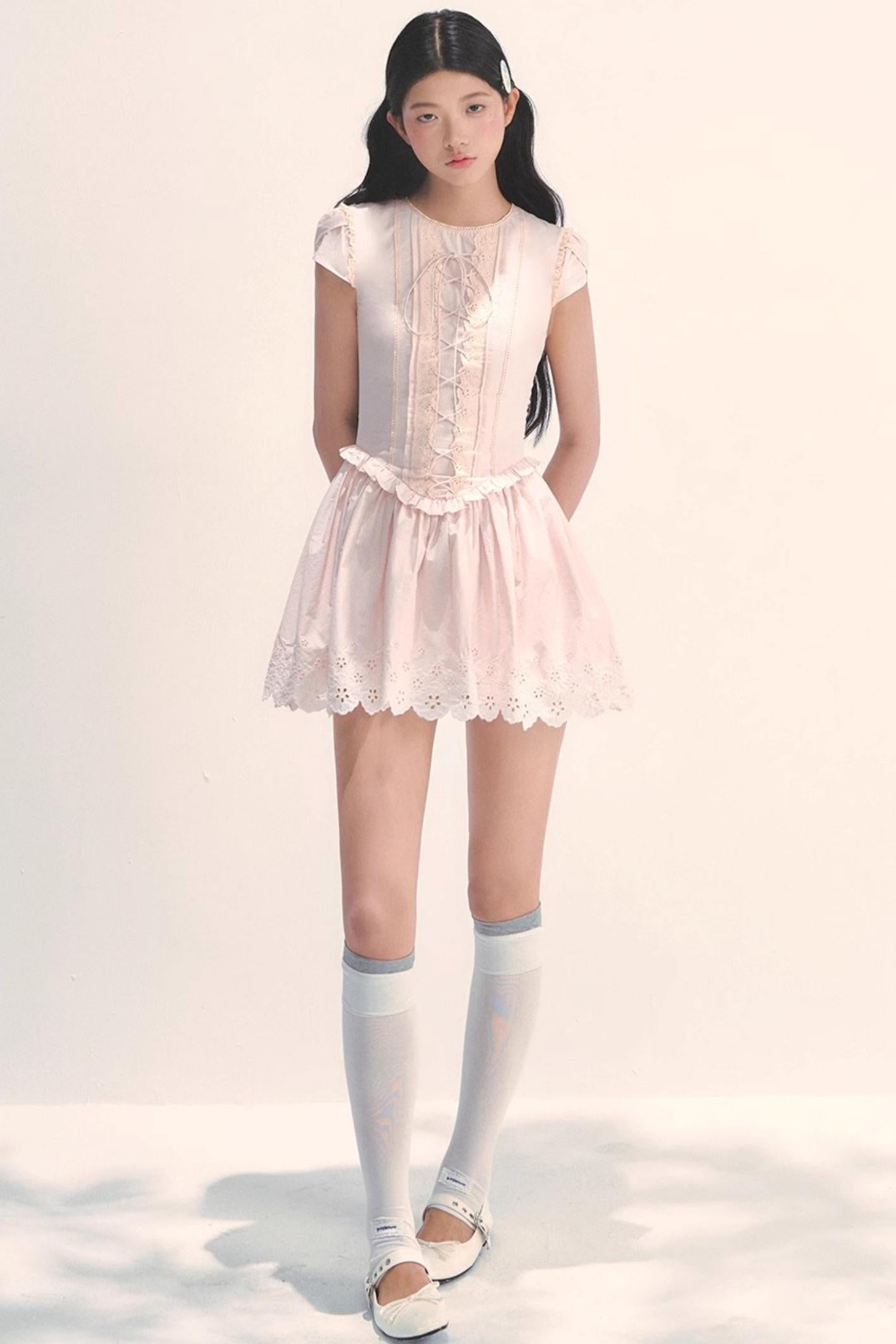 Quiet Pink Embroidered Tea Dress